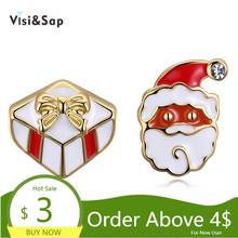 Visisap Christmas Santa Claus Gift Box Earring Asymmetric Stud Earrings For Women Fashion Party New Year Gifts Jewelry VPE1601 2024 - buy cheap