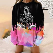 Black Pink Color Matching Hip Hop Skull Print Oversized Sweatshirt Women Crewneck Long Sleeve Casual 2021 Spring Dropshipping BF 2024 - buy cheap