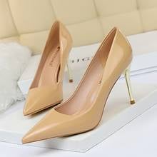 BIGTREE New Metal Heel Shoes Women Patent Leather Thin High Pumps Heeled Sexy Elegant High Heels Pointed Fashion Ladies Shoes 2024 - buy cheap