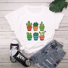 Camiseta de algodón de talla grande para mujer, camisetas de manga corta con estampado de Cactus y plantas, camisetas informales con cuello redondo para mujer 2024 - compra barato