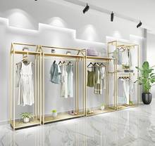 Gold clothing store display stand floor-to-ceiling double-layer clothes hanger for men and women's clothing store decoration des 2024 - buy cheap