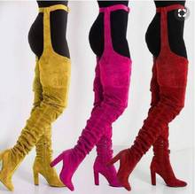 Ashiofu botas femininas clássicas acima do joelho, feitas à mão, salto grosso, alças de cintura, calças, estilo festa, sexy, bota para o inverno 2024 - compre barato