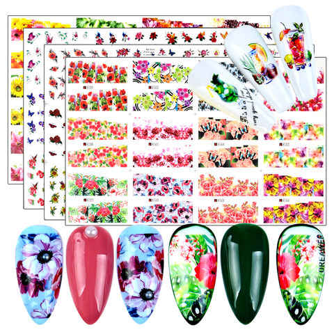 12 дизайнерские наклейки для ногтей смешанные бабочки для дизайна ногтей Переводные переводные наклейки слайдеры Цветочные листья украшение для маникюра 2022 - купить недорого
