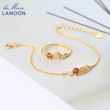 LAMOON conjunto de joyería para mujer de Plata de Ley 925, conjunto de anillo y pulsera de flor rosa granate, joyería fina chapada en oro de 14K LMV070 2024 - compra barato