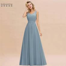 Vestido de dama de honra azul carregado, roupa de festa de casamento longo com renda, 2020 2024 - compre barato