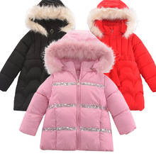 Kids coat 2021 winter plus thick and cotton children's outerwear girls warm cotton jacket casual fur collar hooded fashion coat 2024 - buy cheap