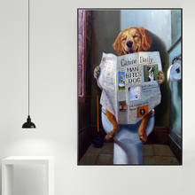 Улыбкой собака читает газету масляной живописи забавные на стену для домашнего декора анималистический настенный плакат и принты картину для Ванная комната туалет Декор Куадрос 2024 - купить недорого