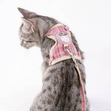 Arnés de malla de nailon y algodón para mascotas, Collar ajustable y transpirable, ropa, chaleco, cordón de tracción para gato y gatito, color rosa 2024 - compra barato