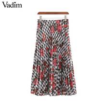 Vadim women fashion floral print pleated skirt elastic waist European style retro female mid calf casual midi skirts BA795 2024 - buy cheap