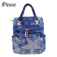 IPinee-mochila vaquera lavada para mujer, bolsa de viaje con estrellas de cinco puntas, para chicas, Adolescentes 2024 - compra barato