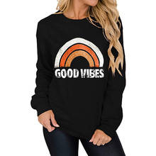 Good Vibes Letter Pattern Sweatshirt Autumn Woman Rainbow Cute O-neck Pullover tops Loose Oversize Female Long Sleeve Clothes 2024 - buy cheap