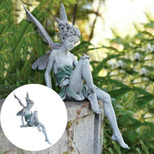 Resin Fairy Statue with Wing Decorative Garden Pond Sitting Fairy Ornament, Lawn Faery Sculpture Decoration 2024 - buy cheap