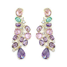 Shining Purple Crystal Bucklow Earrings Colorful CZ Stone Flower Vine Earrings Women Fashion Wedding Jewelry 2024 - buy cheap