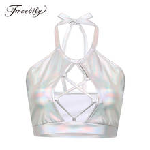 Women Sexy Crop Top Wetlook Metallic Halter Front Hollow Backless Club Party Performance Pole Dance Tops Festival Rave Costume 2024 - buy cheap