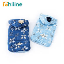 Azul filhote de cachorro cachorro casaco quente para cães gatos outono e inverno moda floral denim roupas para animais de estimação chihuahua casaco s-2xl 2024 - compre barato