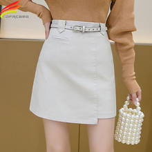 4 Colors Women High Waist Leather Skirt With Belt New 2020 Korean Style Casual Irregular A Line Mini Women's Skirt Hot Sale 2024 - buy cheap