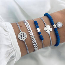5Pcs/Set Fashion Bohemian Braelet Bangle Silver Color Compass Leaf Heart Charm Bracelet For Women Party Beads Jewelry 2024 - buy cheap