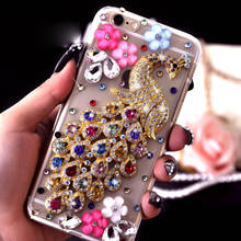 Funda de lujo con purpurina para iPhone, carcasa con cristales, diamantes, pavo real, para iPhone 13, 11, 12 Pro, XS Max, XR, X, 8, 7, 6S Plus 2024 - compra barato