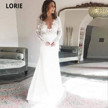 LORIE Long Sleeve Lace Wedding Dresses Mermaid Sheath Soft Satin Bridal Gowns V-neck Open Back Elegant Bride Dresses Custom Made 2024 - buy cheap