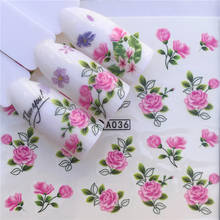 WUF 1 Sheets 2021 DIY Designer Water Transfer Tips Nail Art Pink Rose Flower Sticker Decals Women Beauty Wedding Nails 2024 - купить недорого