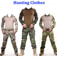 Camisa tática de caça + calça com joelheira, cotoveleira, uniforme militar do exército, roupas de camuflagem ghillie suit para o ar livre, conjunto de sapo, cambat 2024 - compre barato