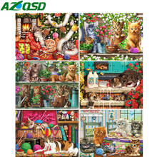 Azqsd kits completos diamante bordado gato needlework artesanal giftdiamond arte animal mosaico decoração do quarto das crianças 2024 - compre barato