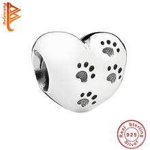 Atacado solid925 prata esterlina bonito animal de estimação pata impressão grânulo popular gato & cão animal charme caber pulseira original diy jóias femininas 2024 - compre barato