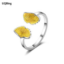 Открытые регулируемые золотые кольца в виде цветка гинкго для женщин, серебряные ювелирные изделия 2024 - купить недорого