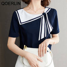 QOERLIN Blue Basic Tops Sailor Collar Short Sleeve Summer T-Shirts Girls Fashion Loose Casual Preppy Style Tee Shirt Women Plus 2024 - buy cheap