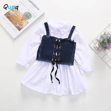 Qunq-Conjunto de ropa blanca para niñas, vestido de blusa + Chaleco de vendaje vaquero, trajes de dos piezas para niñas, primavera y otoño, 2021 2024 - compra barato