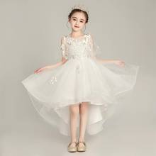 White Flower Girl Dresses Elegant Off Shoulder Appliques  High Low Length Pageant Dress 2021 Tulle Girls Princess Gown 2024 - buy cheap