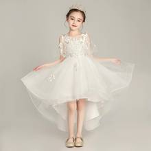 Vestidos blancos de flores para niña, vestidos elegantes sin hombros con apliques, vestido de desfile de longitud alta y baja, vestido de princesa de tul para niña 2021 2024 - compra barato