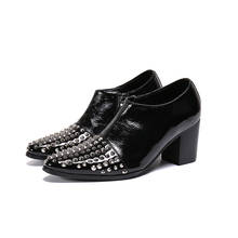 Модные итальянские туфли-оксфорды на высоком каблуке для мужчин; Цвет Черный; Роскошная обувь из натуральной коровьей кожи с шипами; Коллекция 2020 года; Vestidos 2024 - купить недорого