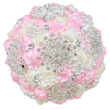 High Quality Rhinestone Bride Bridesmaid Brooch Bouquet Pink Pearl Diamond Satin Rose Bouquet Handmade Wedding Supplies FS005 2024 - buy cheap