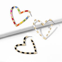 Trendy Colorful Metal Enamel Earring For Women Boho Rainbow Big Heart Stud Earrings Minimalism Statement Jewelry Ear Accessories 2024 - buy cheap