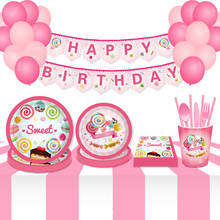 Conjunto de talheres descartáveis em rosa com pirulito, copos, pratos, guardanapo, aniversário para crianças, decoração de casamento 2024 - compre barato
