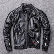 Free shipping.style soft mens motor biker Jacket,man black genuine leather coat.fashion homme slim sheepskin jackets 2024 - buy cheap