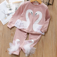 Girls Long Sleeve Clothes Sets Autumn Winter Children Warm Cotton Suits Kids Swan Print Cartoon Sets Girls New Fashion Clothes 2024 - buy cheap