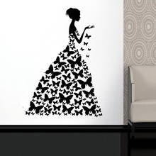 Decalque de parede de borboleta adesivo de janela, salão de beleza, mulher, rosto, vestido estiloso, vestido preto, arte mural c200 2024 - compre barato