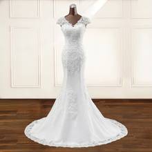 Vestido de encaje de sirena para novia, traje de novia blanco sin mangas, con cuello de pico, hecho a medida 2024 - compra barato