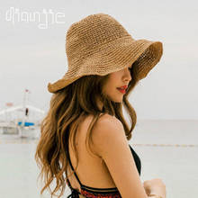 Chapéu de sol feminino 2021, dobrável, de verão, chapéu de palha, com laço bege, flores, fita plana, tampas de praia 2024 - compre barato