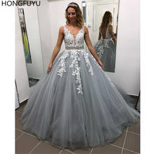 Hongfuyu decote em v vestidos de baile linha com apliques de renda que varre vestido de noite vestidos de festa para sweet 16 vestidos de festa 2024 - compre barato