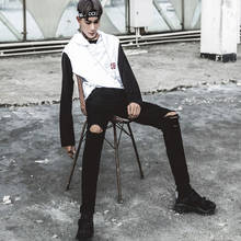 Мужские стильные дизайнерские брендовые черные джинсы, обтягивающие рваные Стрейчевые облегающие брюки с дырками для мужчин 2024 - купить недорого