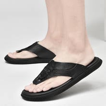 Zapatillas de piel auténtica para hombre, chanclas planas transpirables informales, para la playa y el verano 2024 - compra barato
