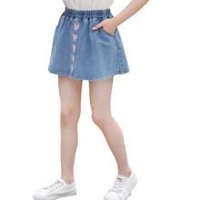 Girls Pleated Skirts 2020 New Summer Teenage Jean Skirts Denim High Waist Girls Tutu Miniskirt Children Casual Skirts For 2-13Y 2024 - buy cheap