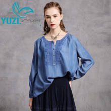Blusa feminina 2020 yuzi, nova blusa jeans para mulheres estilo boho, gola redonda, camisa solta b9297 2024 - compre barato
