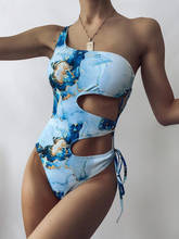 New 2021 Sexy Marble Print One Shoulder Women Swimwear One Piece Swimsuit Female Monokini Bather High Cut Out Bathing Suit Swim 2024 - buy cheap