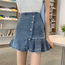 Minifalda vaquera plisada de estilo coreano para mujer, Falda corta de cintura alta, acampanada con volantes, Sexy, para verano, 2021 2024 - compra barato