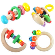 Sonajero de juguete de madera Montessori para bebé, juguete educativo de 4 piezas con medio anillo de mano, sonajero de flores, iluminación 2024 - compra barato