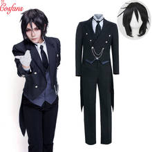 Disfraz de Anime Black Butler para hombre y mujer, traje de uniforme negro para Halloween, con peluca 2024 - compra barato